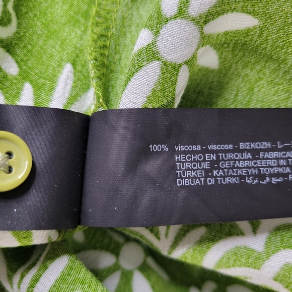 Zara Lilou Midi Dress Size S Green White Tropical Floral Belted Flowy Viscose - Picture 6 of 11